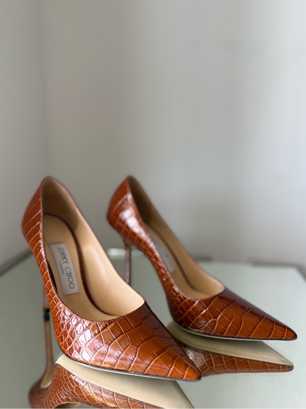 Like new Jimmy Choo Brown Love Crocodile Embossed Heeled Pumps $895 37 - Picture 8 of 13